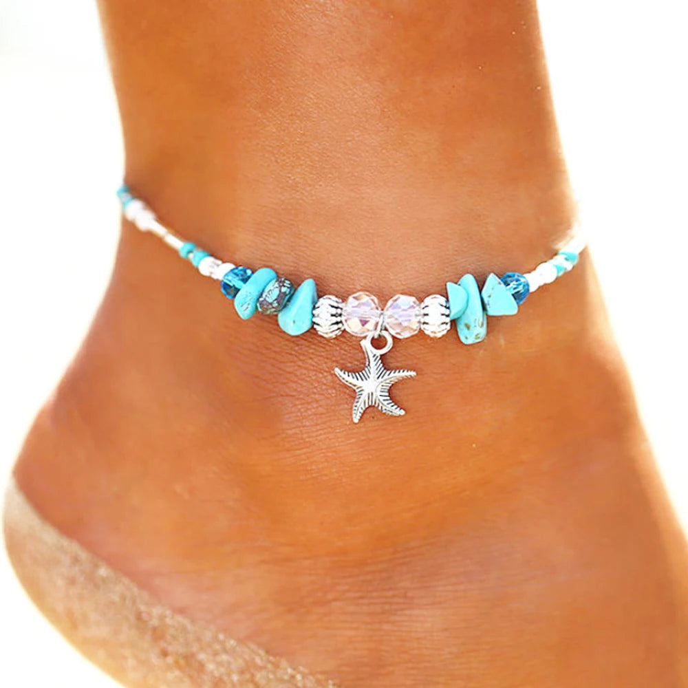 Bohemian Shell Beads Anklet Set - Multi-Layer Starfish Sea Turtle Ankle Bracelet