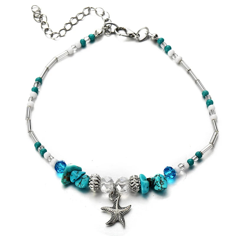 Bohemian Shell Beads Anklet Set - Multi-Layer Starfish Sea Turtle Ankle Bracelet