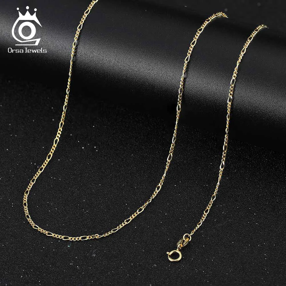 925 Sterling Silver Figaro Chain Necklace - 14K Gold Plated Diamond-Cut Link Chain