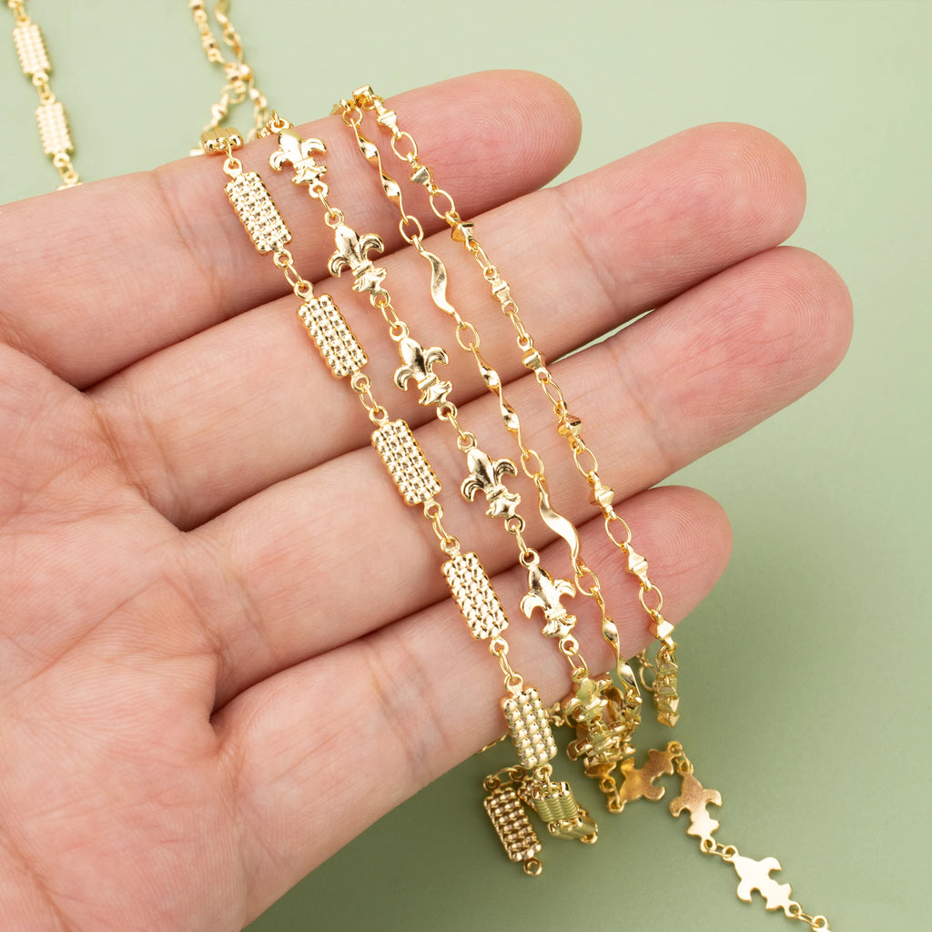 18K Gold Plated Copper Chain for DIY Jewelry Making - 1 Meter