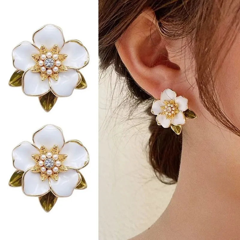Crystal Pearl Flower Earrings - 925 Silver Needle Stud Earrings for Women