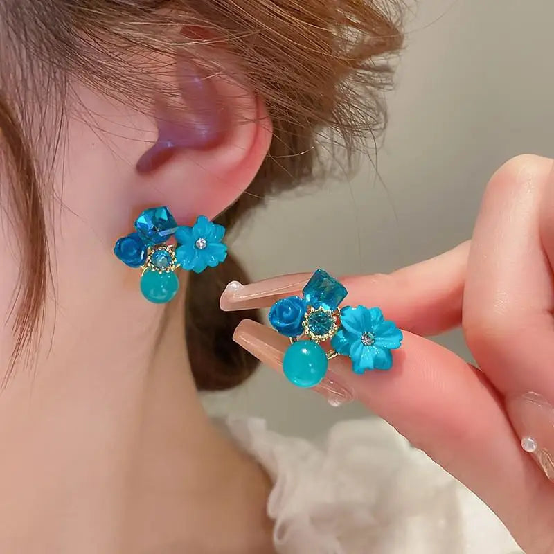 Crystal Pearl Flower Earrings - 925 Silver Needle Stud Earrings for Women