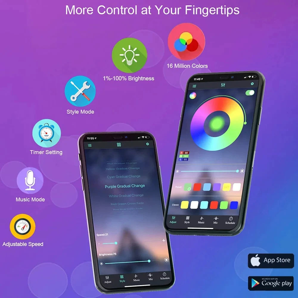 Smart Bluetooth LED Strip Lights - App Controlled RGB 5050 Flexible Tape Lights for TV, Gaming & Home Decor