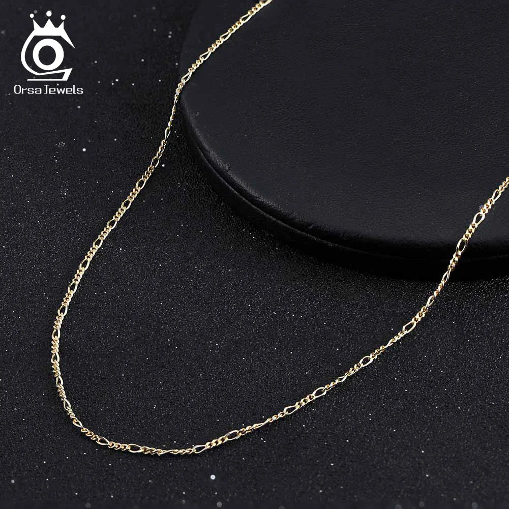 925 Sterling Silver Figaro Chain Necklace - 14K Gold Plated Diamond-Cut Link Chain