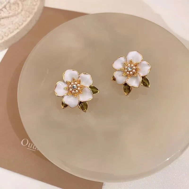 Crystal Pearl Flower Earrings - 925 Silver Needle Stud Earrings for Women