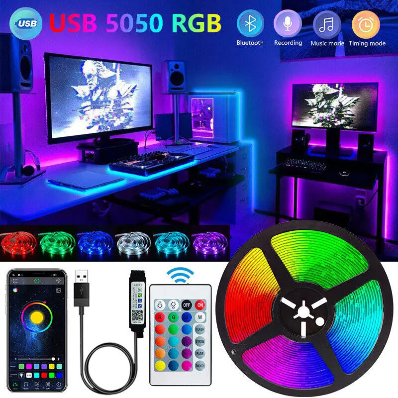 Smart Bluetooth LED Strip Lights - App Controlled RGB 5050 Flexible Tape Lights for TV, Gaming & Home Decor