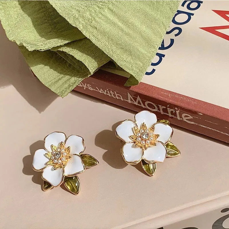Crystal Pearl Flower Earrings - 925 Silver Needle Stud Earrings for Women