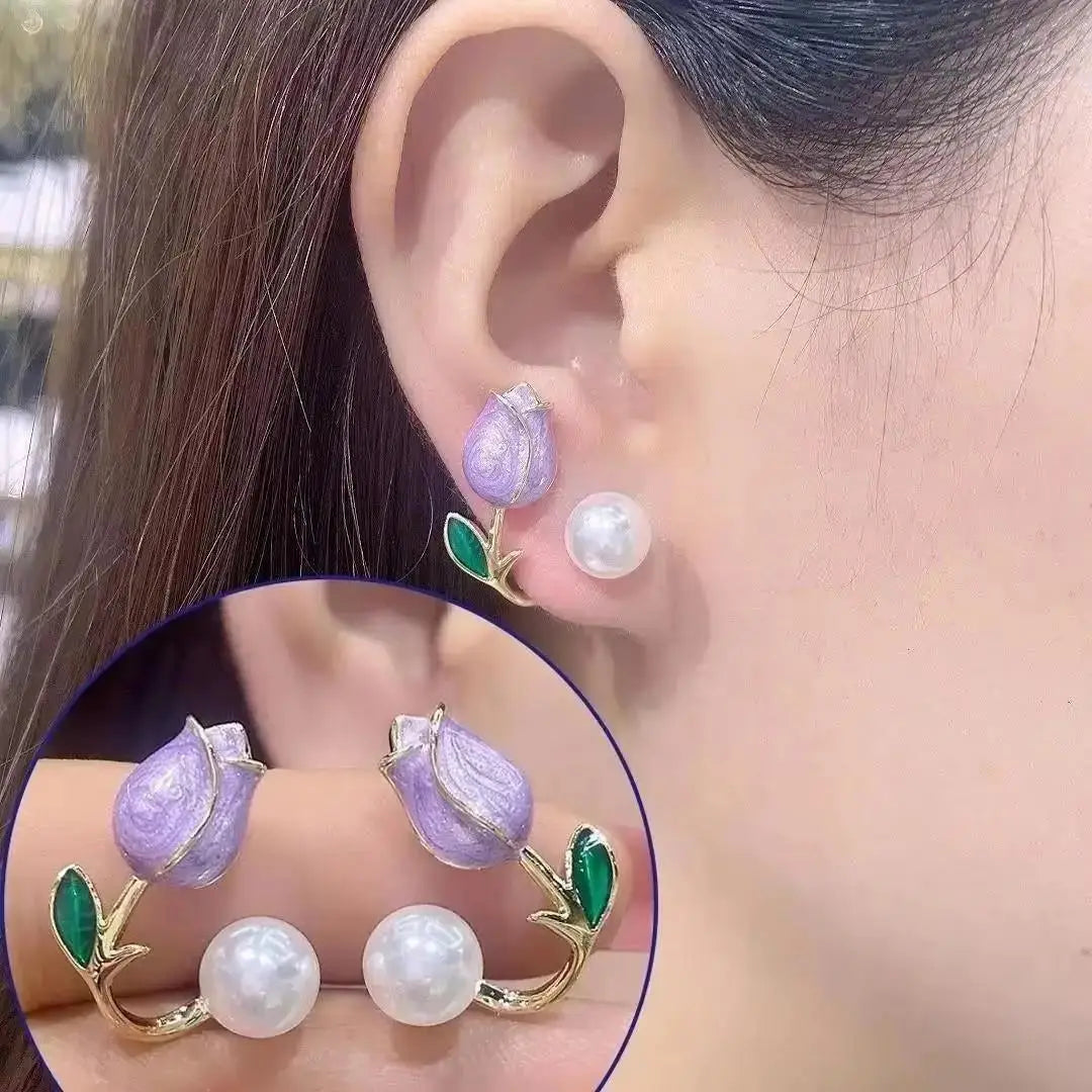 Crystal Pearl Flower Earrings - 925 Silver Needle Stud Earrings for Women