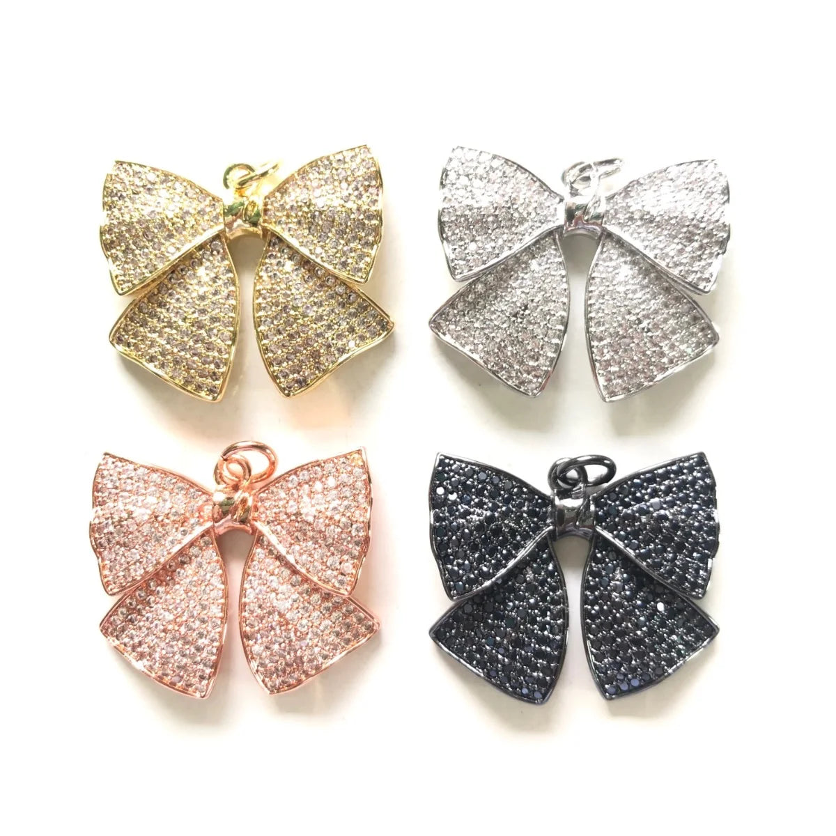 Zirconia Bow Tie Charms Set - 5 Pieces Large Bling Pendants for Jewelry Making