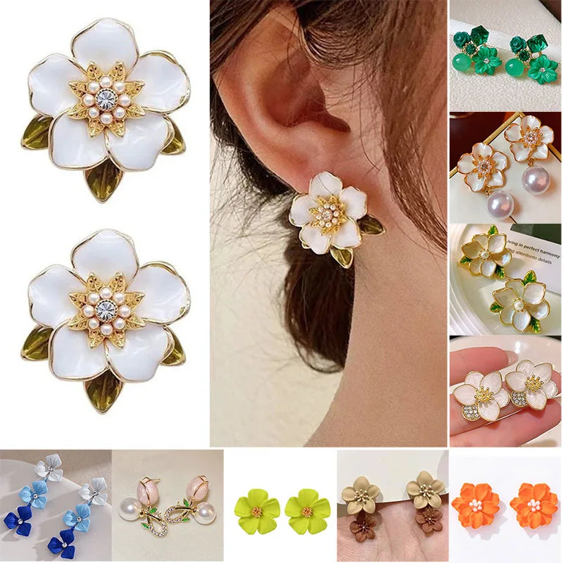 Crystal Pearl Flower Earrings - 925 Silver Needle Stud Earrings for Women