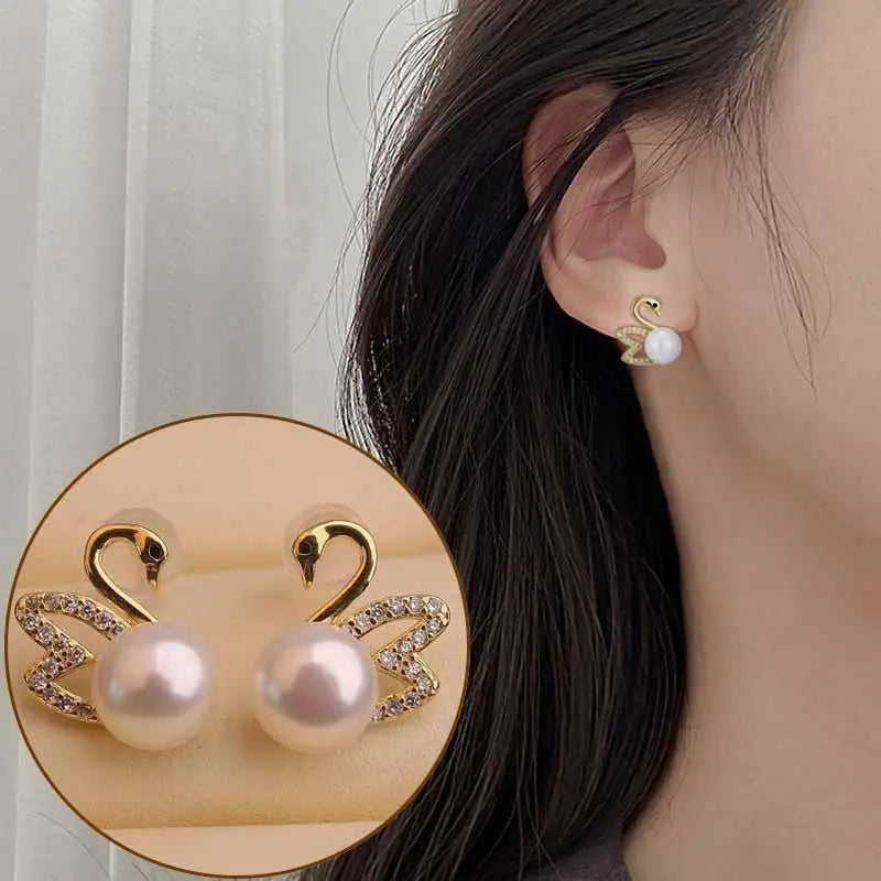 Crystal Pearl Flower Earrings - 925 Silver Needle Stud Earrings for Women