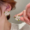Crystal Pearl Flower Earrings - 925 Silver Needle Stud Earrings for Women