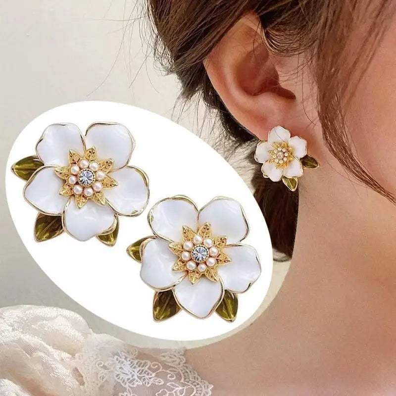 Crystal Pearl Flower Earrings - 925 Silver Needle Stud Earrings for Women