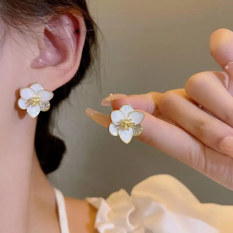 Crystal Pearl Flower Earrings - 925 Silver Needle Stud Earrings for Women