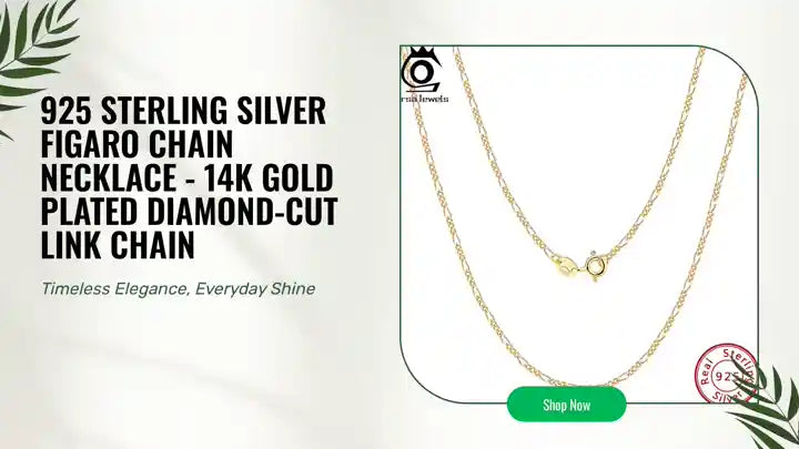 925 Sterling Silver Figaro Chain Necklace - 14K Gold Plated Diamond-Cut Link Chain by@Outfy